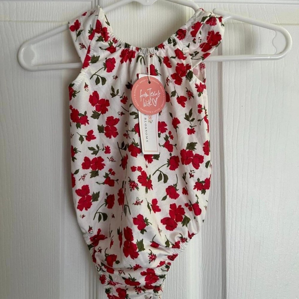 NWT New Bailey's Blossoms boutique Baby Girl PINK FLORAL Bubble Romper 3-6m